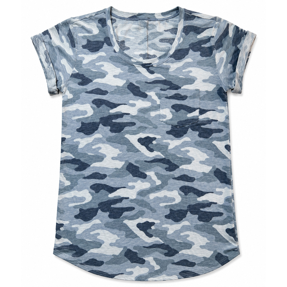 Ana Blue Gray Camo Pocket Tee XS Utility Minimalist Relaxed